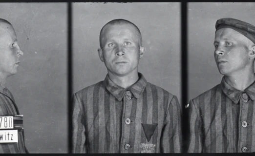 Fotografia obozowa Antoniego Łyki (nr 11780) wykonana w trakcie rejestracji nowo przybyłych więźniów. Fot. Archiwum PMA-B