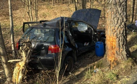 Samochód z nastolatkami uderzył w drzewo. Pasażerowie w poważnym stanie