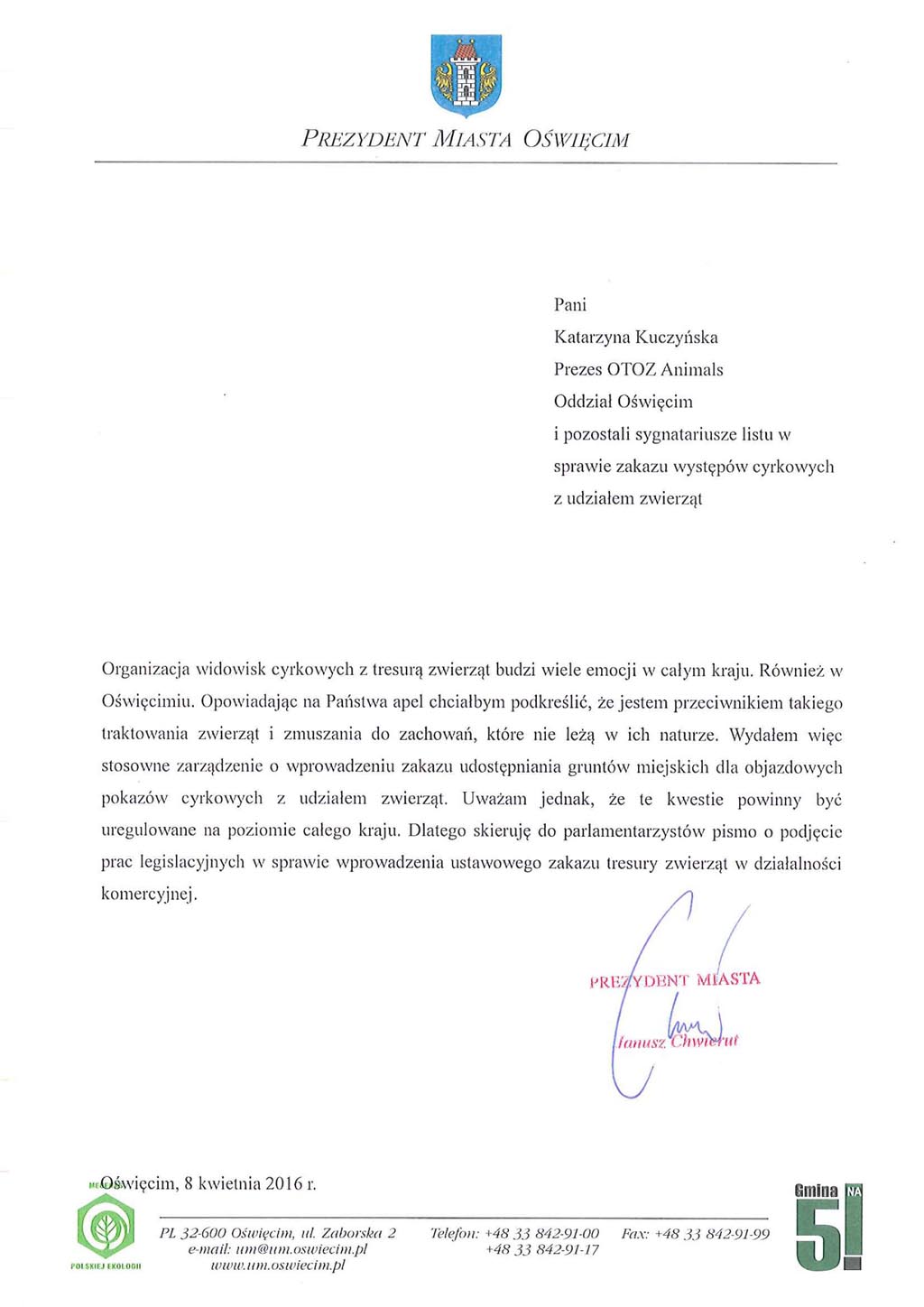 Oświęcim, cyrk, zakaz, prezydent, władze