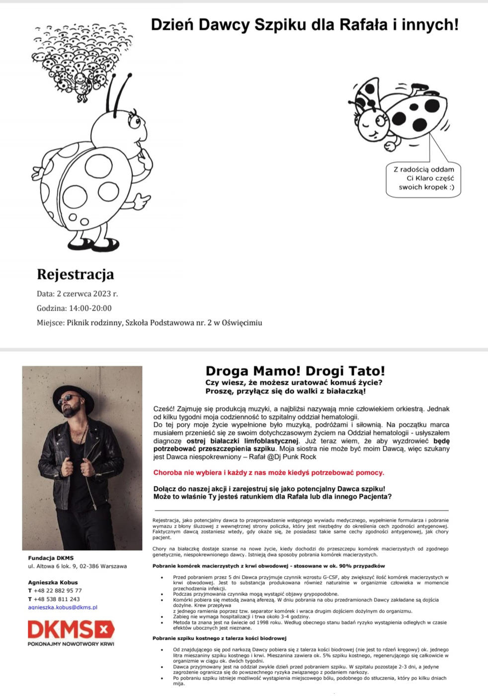 W piątek 2 czerwca przy oświęcimskiej Dwójce zagości piknik rodzinny. Na stoisku DKMS wolontariusze będą szukać bliźniaka dla Rafała.