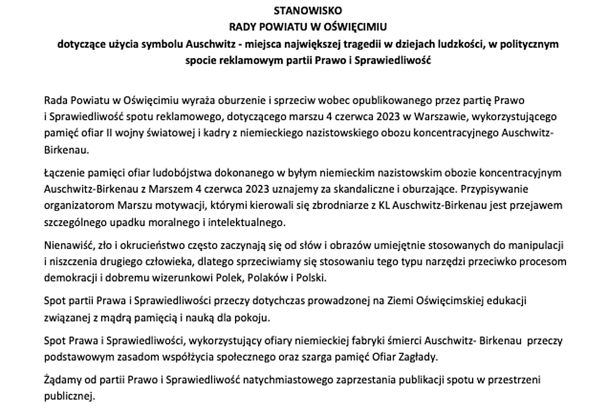 Uchwała Rady Powiatu w Oświęcimiu