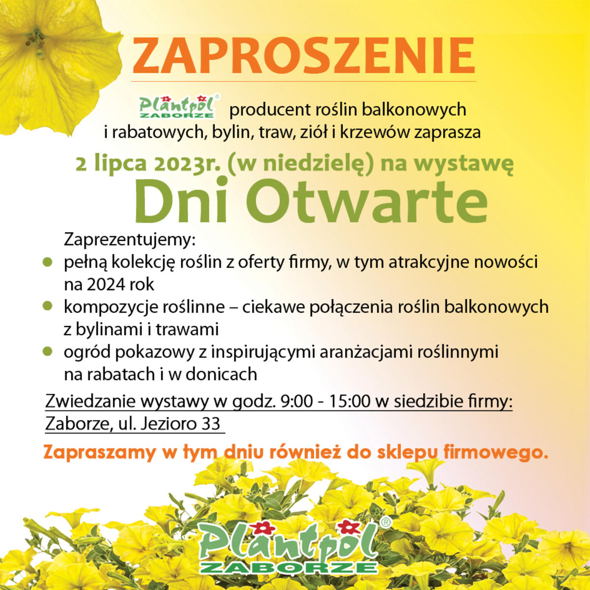 Plantpol, który ma wieloletnie doświadczenie w produkcji roślin balkonowych i rabatowych, bylin, traw, ziół i krzewów zaprasza na Dzień Otwarty.