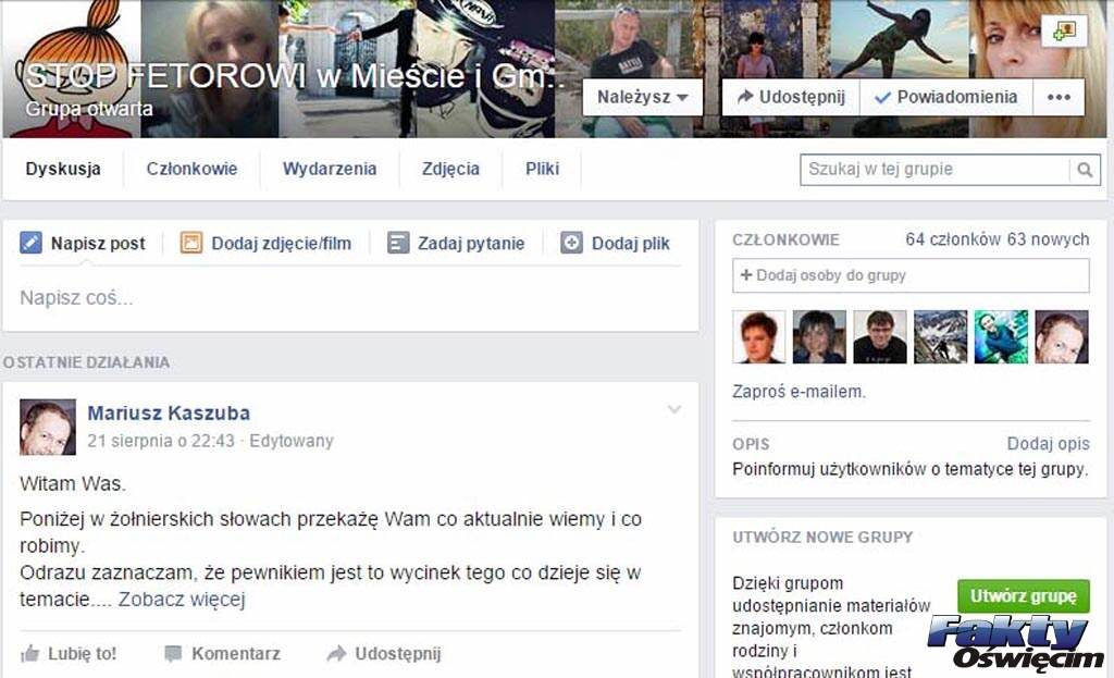 Mariusz Kaszuba stworzył grupę „Stop fetorowi w mieście i gminie Oświęcim” na Facebooku. Screen Paweł Wodniak
