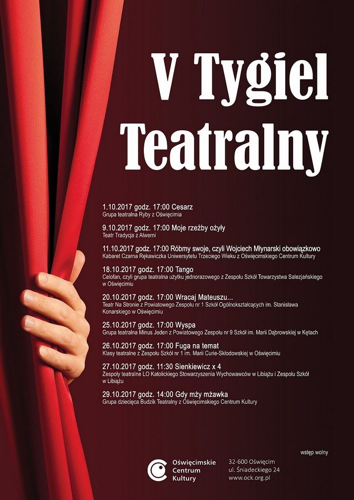 Piąty raz w Oświęcimskim Centrum Kultury zagoszczą teatralne prezentacje w ramach "Tygla Teatralnego".