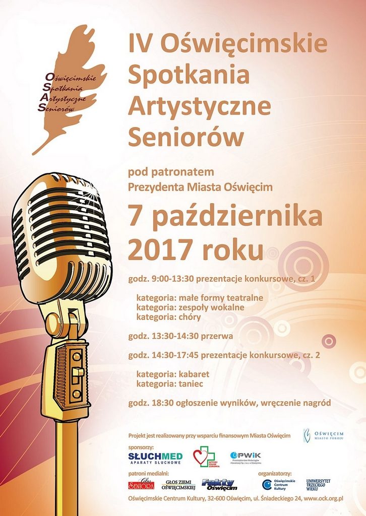 W sobotę 7 października od godziny 9 w Oświęcimskim Centrum Kultury odbędą się IV Oświęcimskie Spotkania Artystyczne Seniorów.