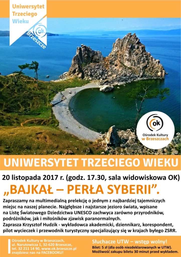 W poniedziałek 20 listopada o godzinie 17.30 w Ośrodku Kultury w Brzeszczach odbędzie się prelekcja "Bajkał - perła Syberii".