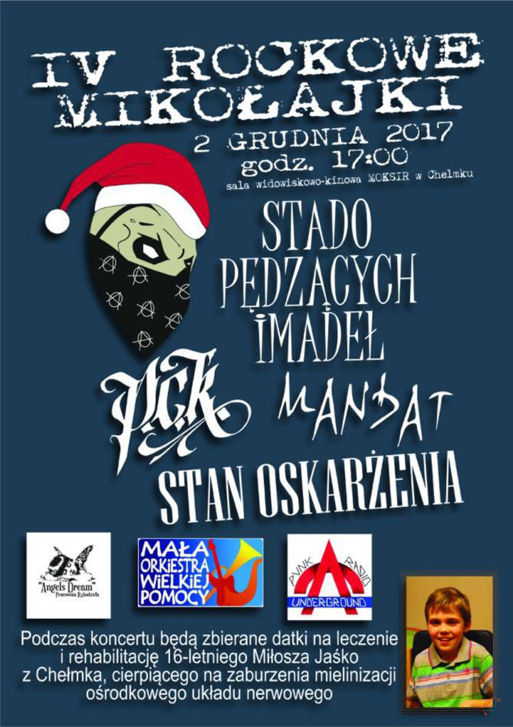 W sobotę 2 grudnia o godzinie 17 odbędą się 4. Rockowe Mikołajki dla Miłosza Jaśko w Miejskim Ośrodku Kultury Sportu i Rekreacji w Chełmku.