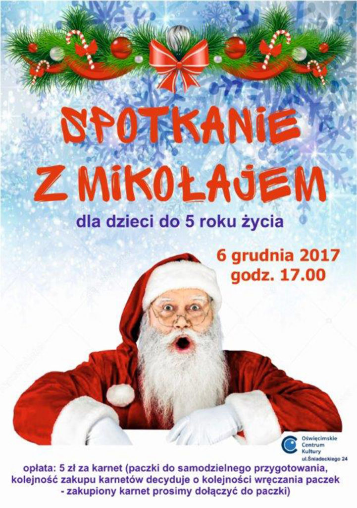 W środę 6 grudnia o godzinie 17 w Oświęcimskim Centrum Kultury odbędzie się spotkanie z Mikołajem dla dzieci do 5 roku życia.