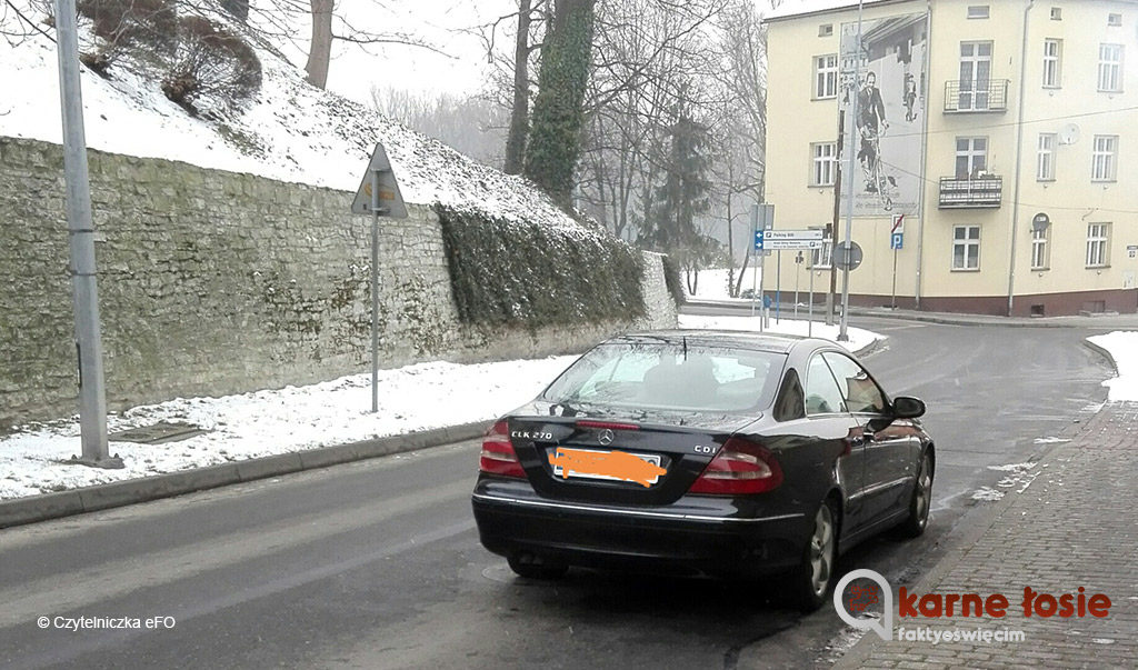 "W Oświęcimiu przy ulicy Zamkowej pani zaparkowala na drodze po czym poszla zalatwiac swoje sprawy. A parking jest 20 metrów wcześniej" - pisze nam czytelniczka przyznając kierowcy tym samym miano Karnego Łosia.