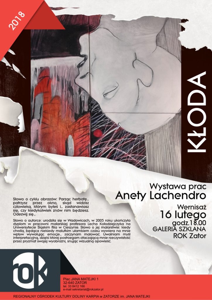 W piątek 16 marca o godzinie 18 w Regionalnym Ośrodku Kultury w Dolinie Karpia odbędzie się wernisaż wystawy "Kłoda" autorstwa Anety Lachendro.