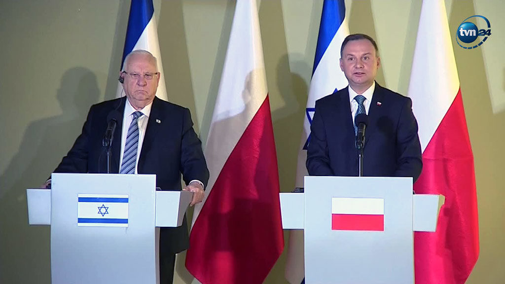 "Chcieliśmy bronić prawdy historycznej, także tam, gdzie jest ona trudna dla Polaków" - Andrzej Duda o nowelizacji ustawy IPN po spotkaniu prezydentem Izraela.