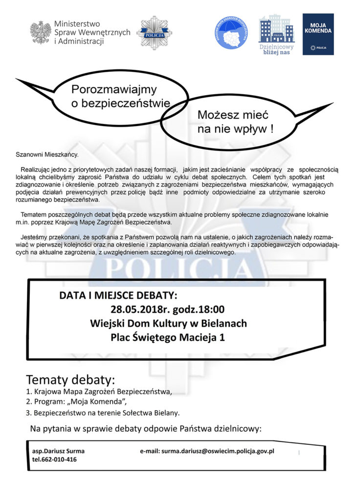 Kęccy policjanci zapraszają na otwartą debatę społeczną „Porozmawiajmy o bezpieczeństwie. Możesz mieć na nie wpływ”.  Każdy jest mile widziany.