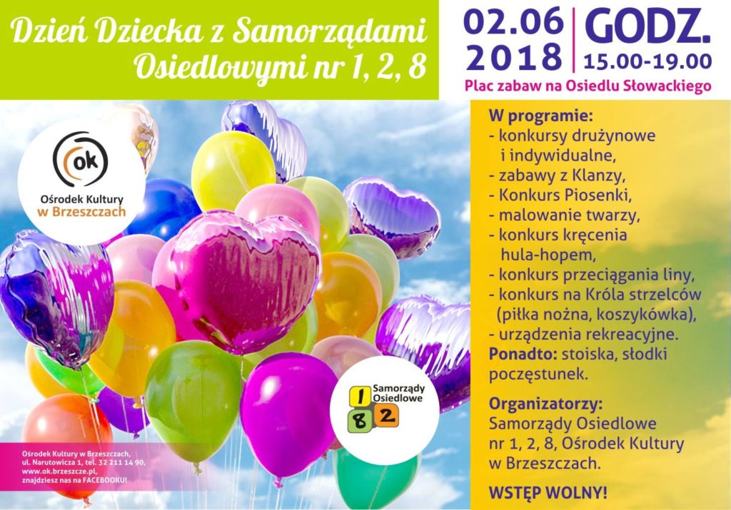 W sobotę 2 czerwca w godzinach 15-19 na placu zabaw na osiedlu Słowackiego w Brzeszczach odbędzie się impreza z okazji Dnia Dziecka.