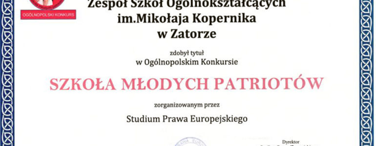 ZSO w Zatorze z certyfikatem „Szkoła Młodych Patriotów”