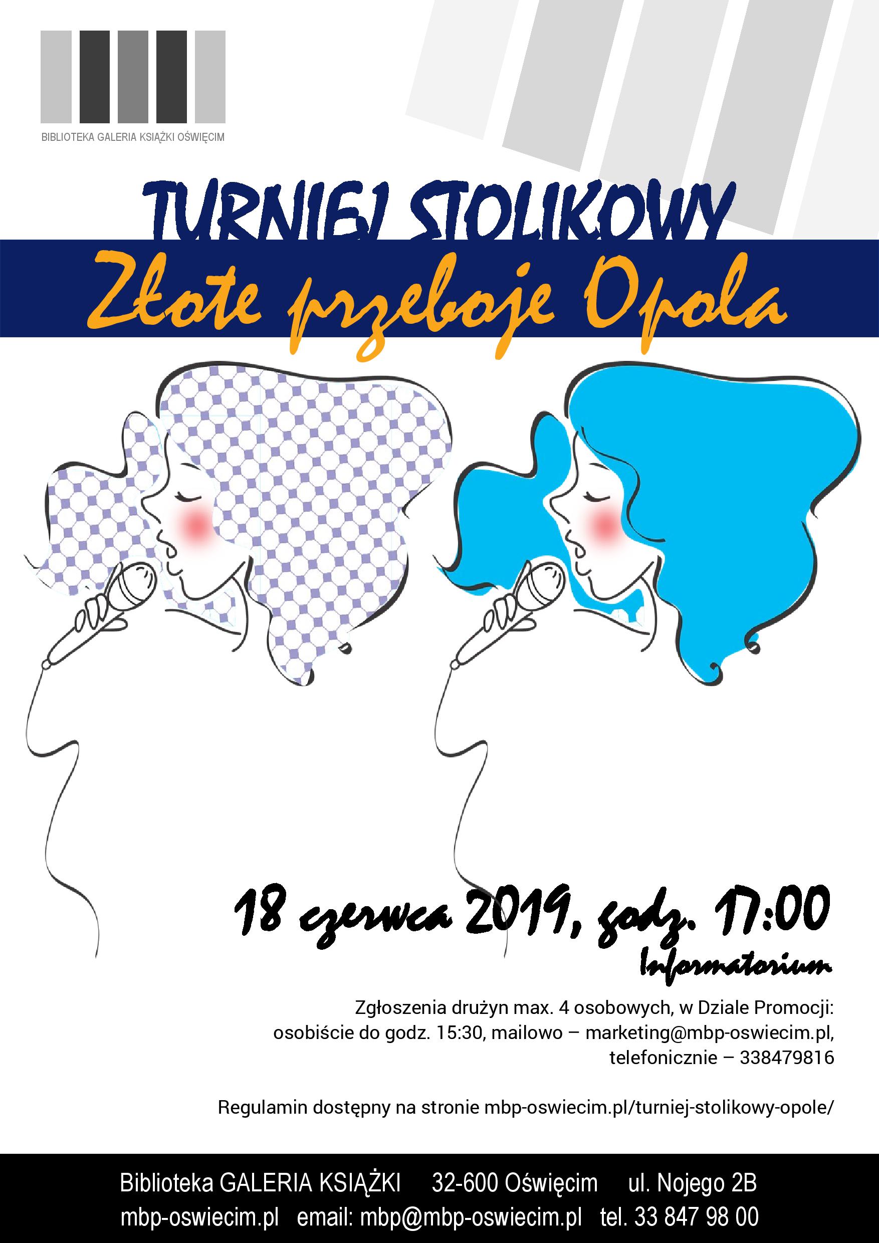 We wtorek 18 czerwca, o godz. 17 w Galerii Książki w Oświęcimiu rozpocznie się 2. Turniej stolikowy: Złote przeboje Opola.