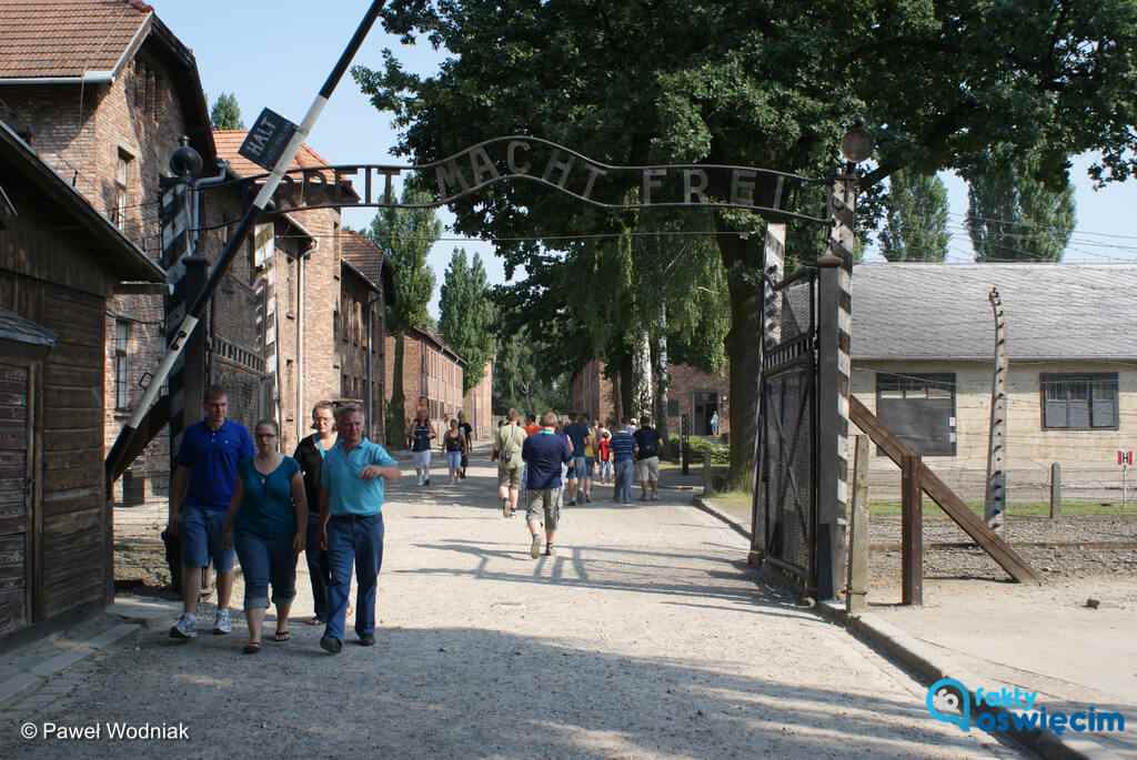 Obywatelka Królestwa Niderlandów wykonywała gest faszystowskiego pozdrowienia w miejscu pamięci Auschwitz na tle bramy z napisem „Arbeit macht frei”.