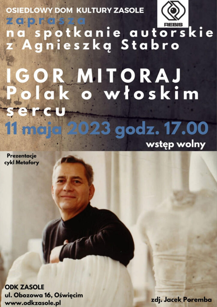 11 maja o godz. 17w Osiedlowym Domu Kultury Zasole (ODK) odbędzie się spotkanie autorskie z Agnieszką Stabro, autorką książki „Igor Mitoraj. Polak o włoskim sercu”.