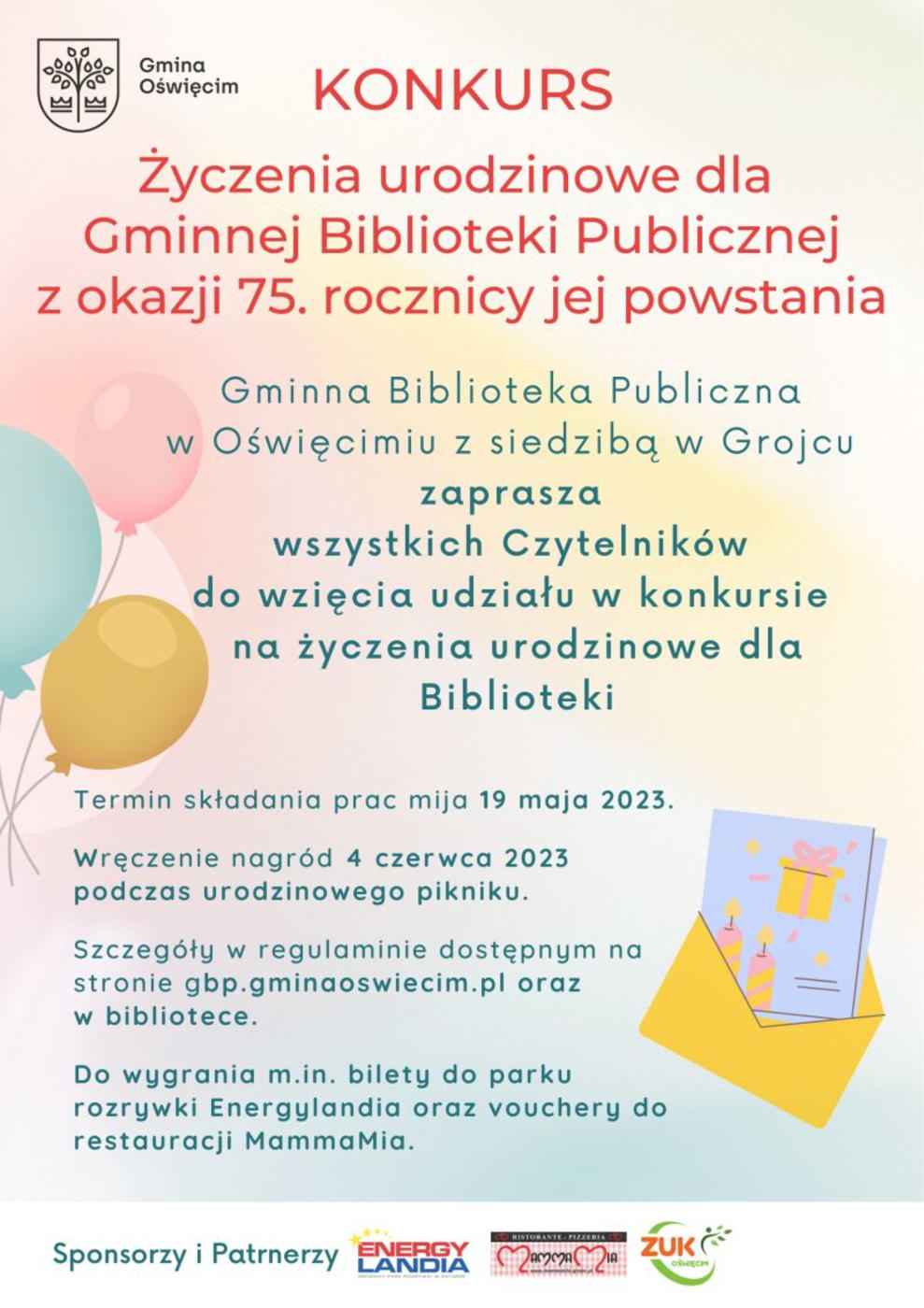 Gminna Biblioteka Publiczna w Oświęcimiu z siedzibą w Grojcu ma 75 lat. Możesz złożyć pracownikom biblioteki życzenia i zdobyć nagrody.