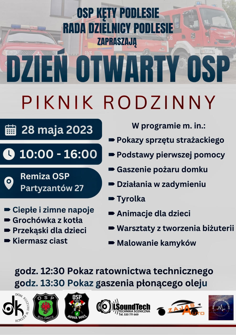 W niedzielę 28 maja druhowie z OSP w Kętach Podlesiu i zarząd dzielnicy Kęty Podlesie zapraszają na Dzień Otwarty OSP i piknik rodzinny. 