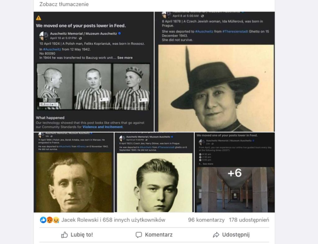 Wpisy muzeum Auschwitz na Facebooku
