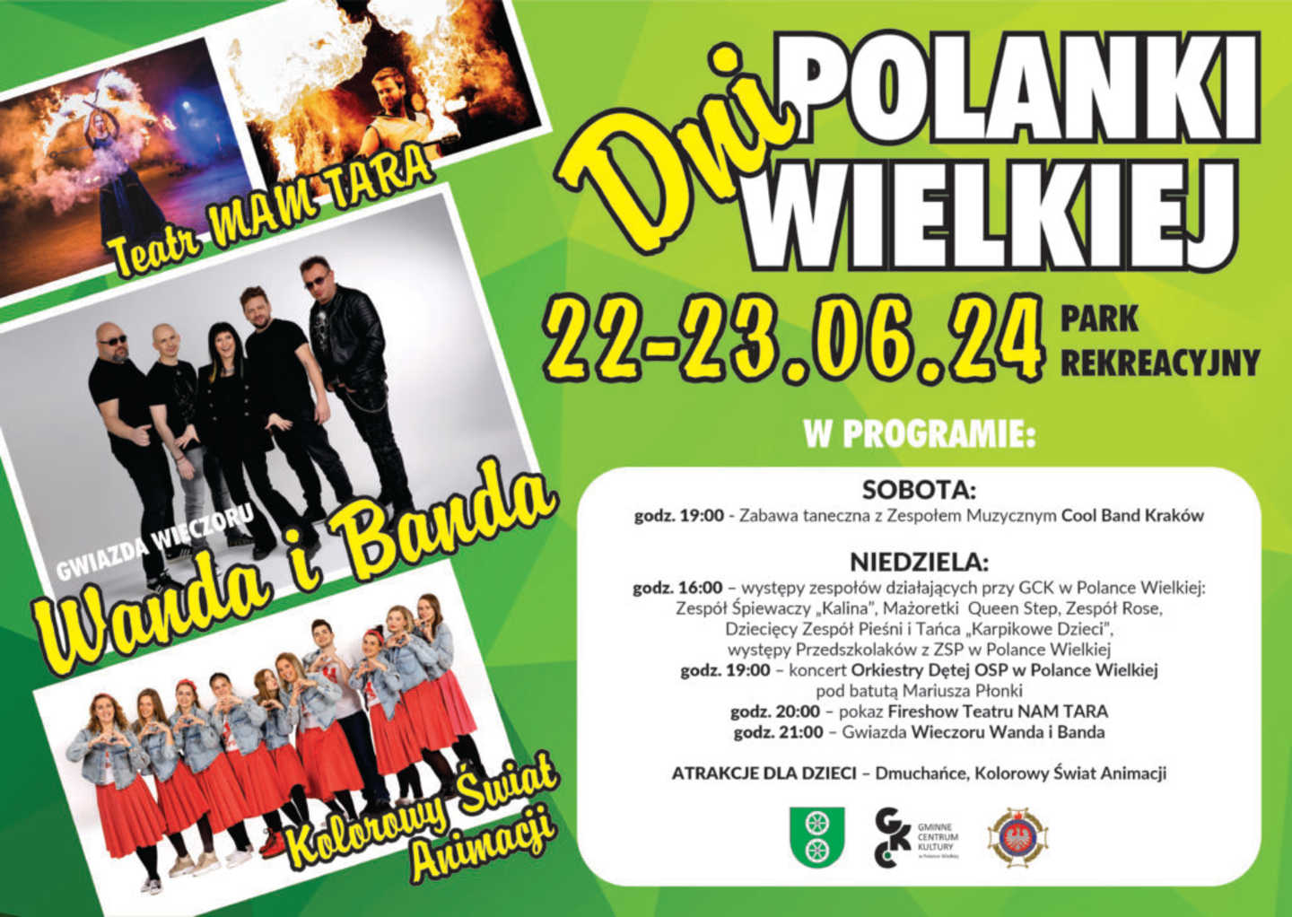Zbliżają się Dni Polanki Wielkiej. Odbędą się w w weekend 22-23 czerwca w Parku Rekreacyjnym. Gwiazdą będzie zespół Wanda i Banda.