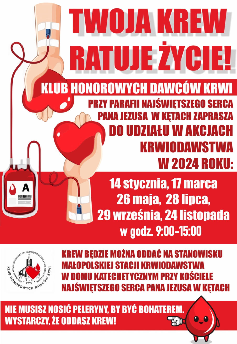 Klub Honorowych Dawców Krwi (HDK) w Kętach zaprasza 28 lipca na zbiórkę krwi w godz. 9 - 15. Oddaj krew, uratuj życie.