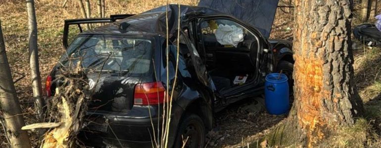 Samochód z nastolatkami uderzył w drzewo. Pasażerowie w poważnym stanie